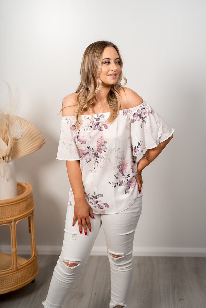 TIANA OFF SHOULDER TOP - WHITE FLORAL